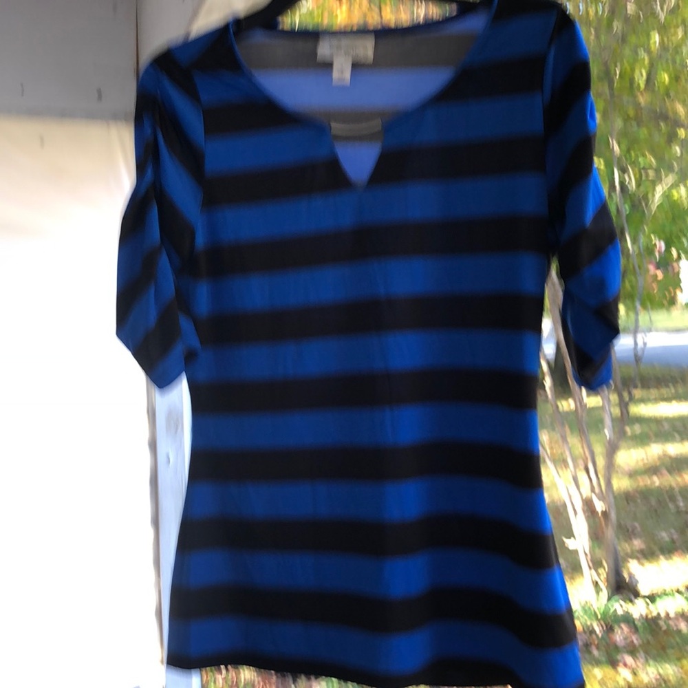 Vintage royal blue and black striped pullover dressy-casual top
